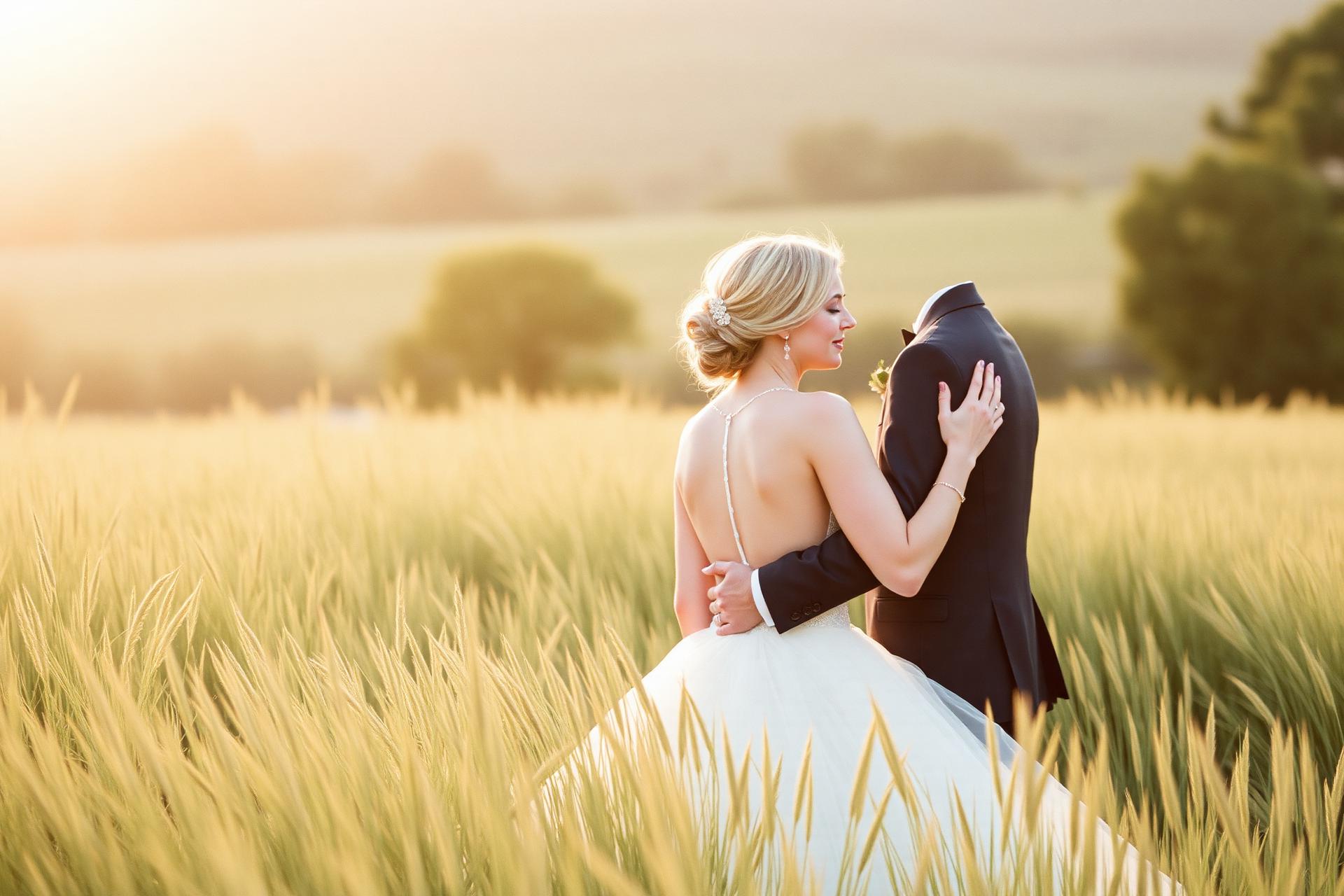 Bride and groom at golden hour